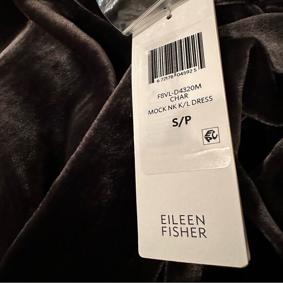 NWT Eileen Fisher Dress Crushed Velvet Mock Neck Tie Back Sheath Oversized - Picture 10 of 16